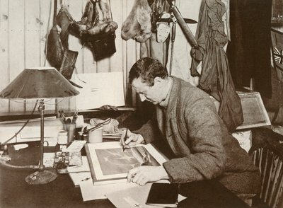 Dr. Wilson arbeitet an der Skizze, die auf S. 258 gegeben ist von Herbert Ponting