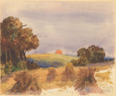 Ein Kornfeld bei Sonnenuntergang von Hercules Brabazon Brabazon