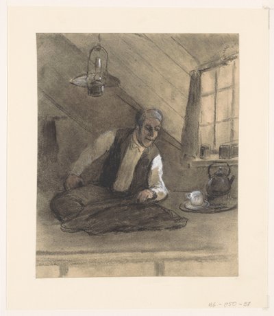 Schneider bei der Arbeit auf einem Dachboden von Herman Heijenbrock (possibly)