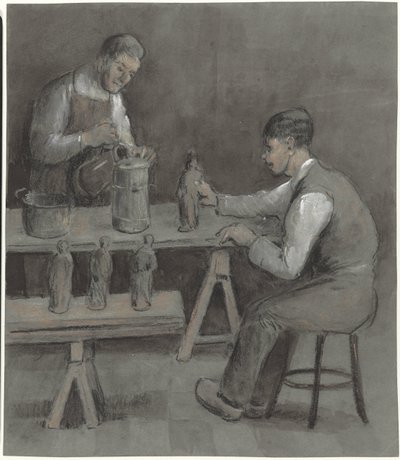 Zwei Arbeiter bei der Herstellung von Figuren von Herman Heijenbrock