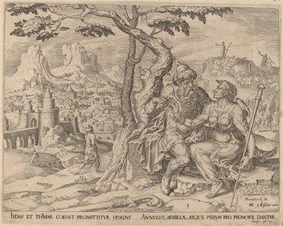 Juda gibt Tamar das Pfand von Herman Jansz Muller after Maerten van Heemskerck