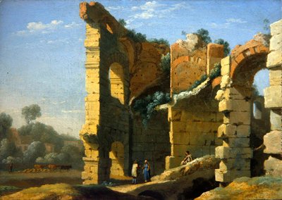 Italienische Landschaft mit Figuren im Gespräch von Herman van Swanevelt