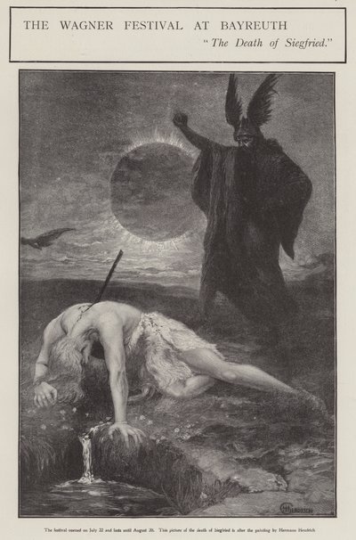 Das Wagner-Festival in Bayreuth: der Tod Siegfrieds (Litho) von Hermann (after) Hendrich