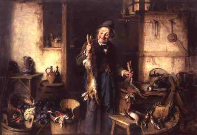 Kücheninterieur mit einem Mann, der einen Hasen hält von Hermann Kern