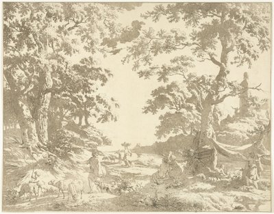 Arkadische Landschaft mit Janusstatue von Hermanus Fock