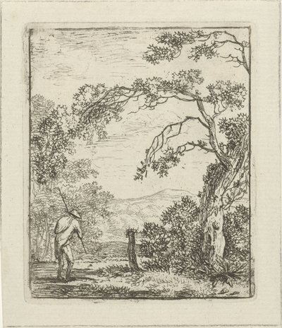 Landschaft mit Mann mit Rucksack von Hermanus Fock