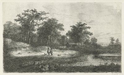 Zwei Jäger bei einem Teich von Hermanus Jan Hendrik van Rijkelijkhuysen