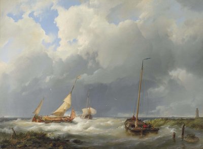 Küstenlandschaft mit Fischerbooten von Hermanus Koekkoek