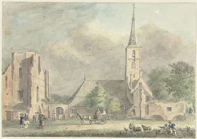 Kirche und Ruine der Abtei in Rijnsburg von Hermanus Petrus Schouten