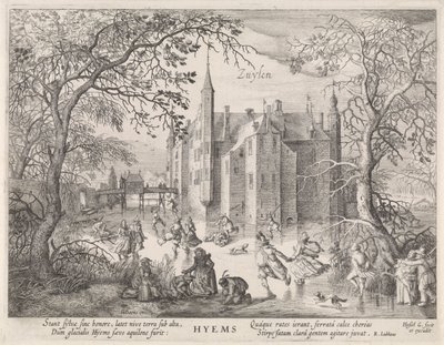 Aktivitäten auf dem Eis vor Schloss Zuylen von Hessel Gerritsz