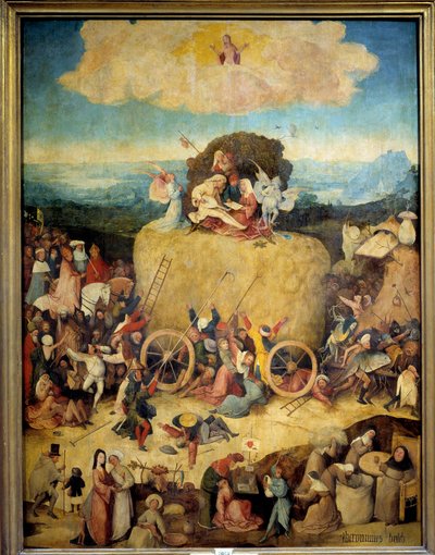 Der Heuwagen Allegorie der Männer und Frauen, die das Beste aus der Gegenwart machen wollen von Hieronymus Bosch
