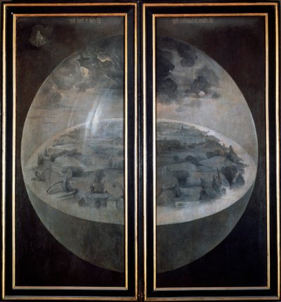 Die Erschaffung der Welt, geschlossene Türen des Triptychons Der Garten der Lüste, ca. 1500 von Hieronymus Bosch