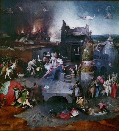 Die Versuchung des heiligen Antonius, zentrales Panel eines Triptychons, zwischen 1495 und 1515 von Hieronymus Bosch