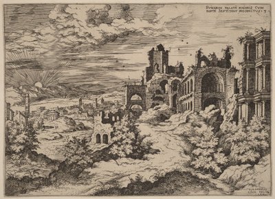 Ruinen auf dem Palatin mit Panoramablick von Hieronymus Cock