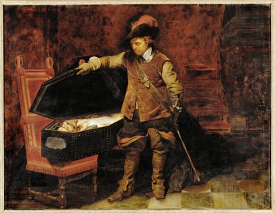 Cromwell öffnet den Sarg von König Karl I. von Hippolyte (1797-1856) Delaroche