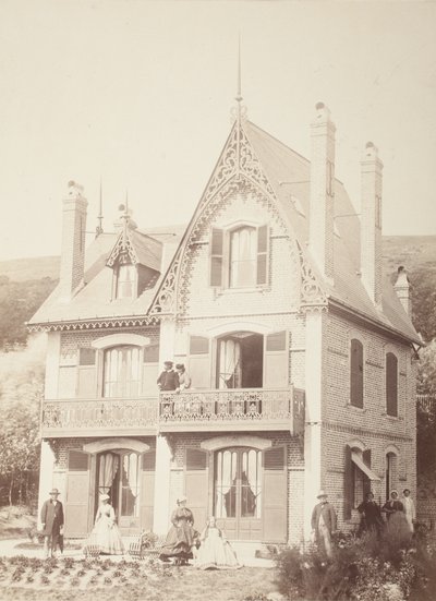 Ohne Titel (Familienporträt - Menschen mit Haus) von Hippolyte Bayard