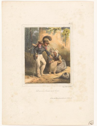 Soldat gibt einer armen Frau etwas Geld von Hippolyte Bellange