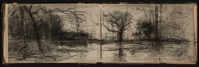 Landschaft mit Teich (Seite aus einem Skizzenbuch) von Hippolyte Boulenger