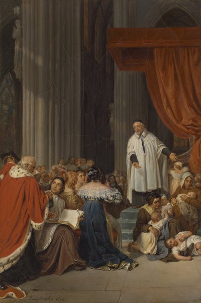 Saint Vincent de Paul predigt am Hof von Ludwig XIII. zugunsten der verlassenen Kinder, 1823 von Hippolyte Delaroche