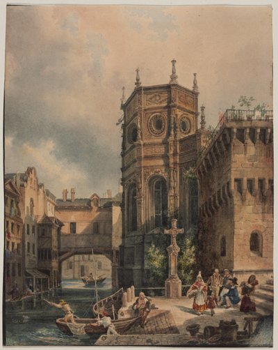 Szene an einem Kanal, erste Hälfte 1800er Jahre von Hippolyte Jean Baptiste Garnerey