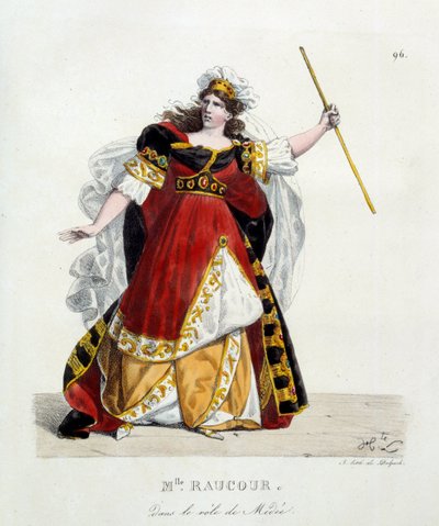 Französische Schauspielerin Mademoiselle Raucourt (gestorben 1815) in der Rolle der Medea in der Comédie Française von Hippolyte Lecomte