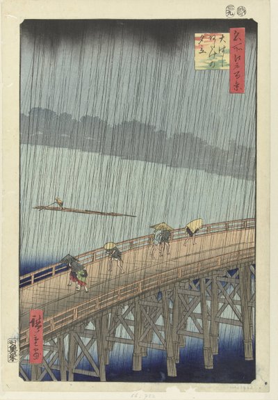 Unerwarteter Regenschauer auf der großen Brücke in Atake von Hiroshige (I) , Utagawa