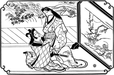 Hinter dem Bildschirm, 1680er Jahre von Hishikawa Moronobu
