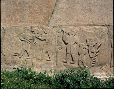 Ansicht des Reliefsockels des Sphinx-Tors von Hittite Hittite