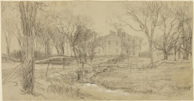 Großes Haus, Bach und Brücke von Homer Dodge Martin