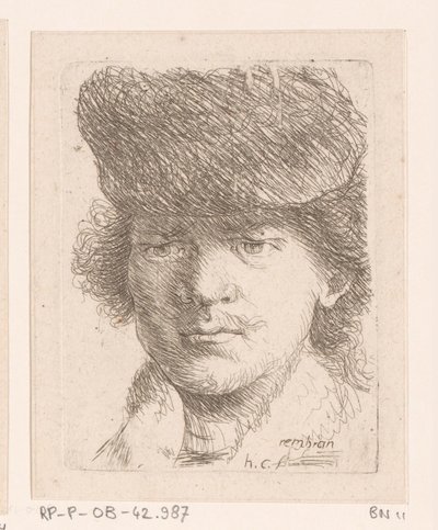Porträt von Rembrandt mit hoher Mütze von Honoré Coussin