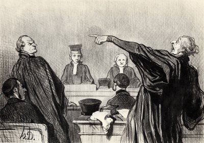 Ein Anwalt, der offensichtlich voll überzeugt ist... Aus der Serie Les gens de justice, 1845 von Honoré Daumier