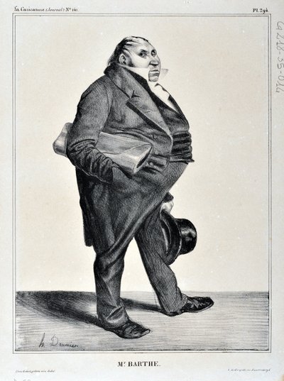 Charivari von 1833: Serie Celebrites de la Caricature. M. Barthe. MUSEE DES BEAUX ARTS - PALAIS LONGCHAMP, MARSEILLE von Honoré Daumier