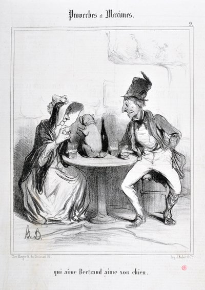 Werk von Honore Daumier (1808-1879). Charivari aus dem Jahr 1840: Serie PROVERBES ET MAXIMES „qui aime Bertrand aime son chien“ MUSEE DES BEAUX ARTS - PALAIS LONGCHAMP, MARSEILLE von Honoré Daumier
