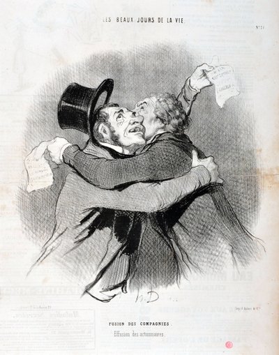 Werk von Honore Daumier (1845): Serie LES BEAUX DAYS DE LA VIE. Fusion von Unternehmen - Ausfall der Aktionäre von Honoré Daumier