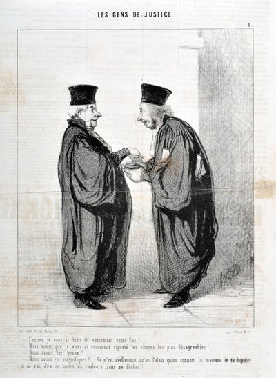 Werk von Honore Daumier (1808-1879). Charivari stammt aus dem Jahr 1845: Serie LES PEOPLES DE JUSTICE - Wie ich Ihnen wahrlich Ihren Fall gesagt habe! Wir waren schön. Wir waren schön!... es ist wirklich nur im Palais, dass wir wissen, wie man argumentiert von Honoré Daumier