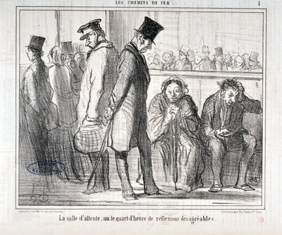 Werk von Honore Daumier (1808-1879). Charivari stammt aus dem Jahr 1855: Serie LES Chemins de fer - Der Warteraum oder das Viertelstunde der unangenehmen Reflexionen. MUSEE DES BEAUX ARTS - PALAIS LONGCHAMP, MARSEILLE von Honoré Daumier