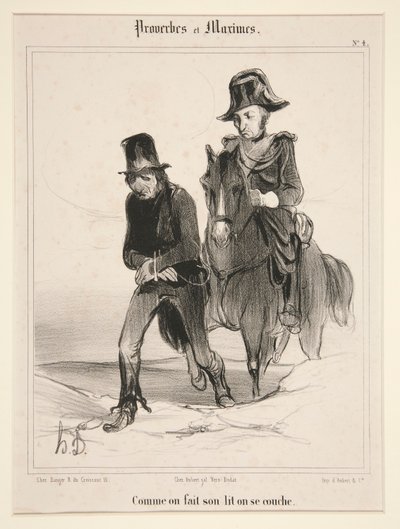 Wie man sich bettet, so liegt man, Platte 4 aus Proverbes et Maximes von Honoré Daumier