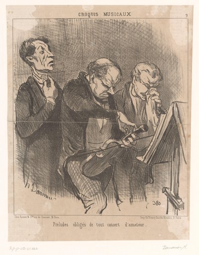 Drei Amateurmusiker vor einem Konzert von Honoré Daumier