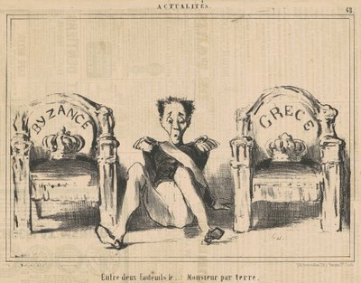 Zwischen zwei Sesseln der ... Herr auf dem Boden von Honoré Daumier