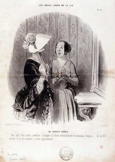 Modekarikatur. Serie „Die schönen Tage des Lebens“: „Ein Pamela-Hut...“ vom 4. November. von Honoré Daumier
