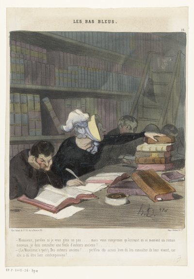 Figuren hinter einem Lesetisch in einer öffentlichen Bibliothek von Honoré Daumier