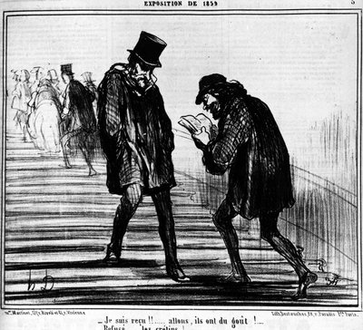 Ich bin angenommen!!... Komm schon, sie schmecken!... - Abgelehnt... Idioten! , aus „Gemälde und Salons“, Karikaturenserie von Honore Daumier (1808-1879). „Charivari“ von Honoré Daumier