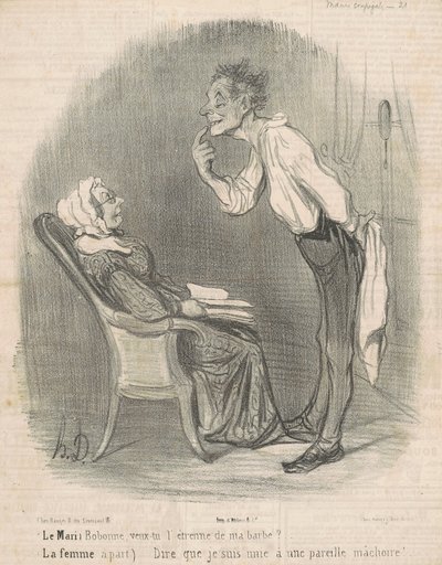 Der Ehemann. Bobonne, willst du mein Bartgeschenk? von Honoré Daumier