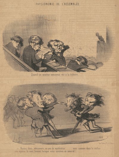 Wenn ein langweiliger Redner am Rednerpult steht von Honoré Daumier