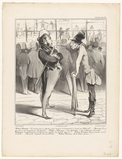 Robert-Macaire im Gespräch mit Bertrand vor dem Schaufenster eines Druckhandels von Honoré Daumier