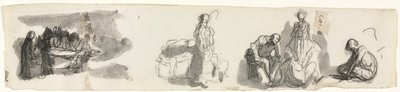 Blatt mit Studien einer Gruppe von vier Figuren rechts (recto) von Honoré Daumier