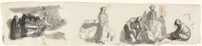 Blatt mit Studien einer Gruppe von vier Figuren rechts, drittes Viertel des 19. Jahrhunderts von Honoré Daumier