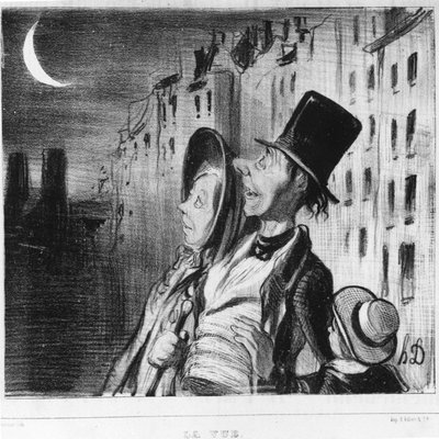 Die Aussicht: Serie aus „Cinq sens“ von Honore Daumier. „Charivari“ von Honoré Daumier