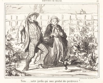 Schau... unser Garten... produziert Rebhühner!... von Honoré Daumier