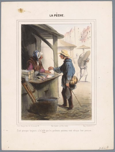 Fischer kauft Fisch in der Markthalle von Honoré Daumier